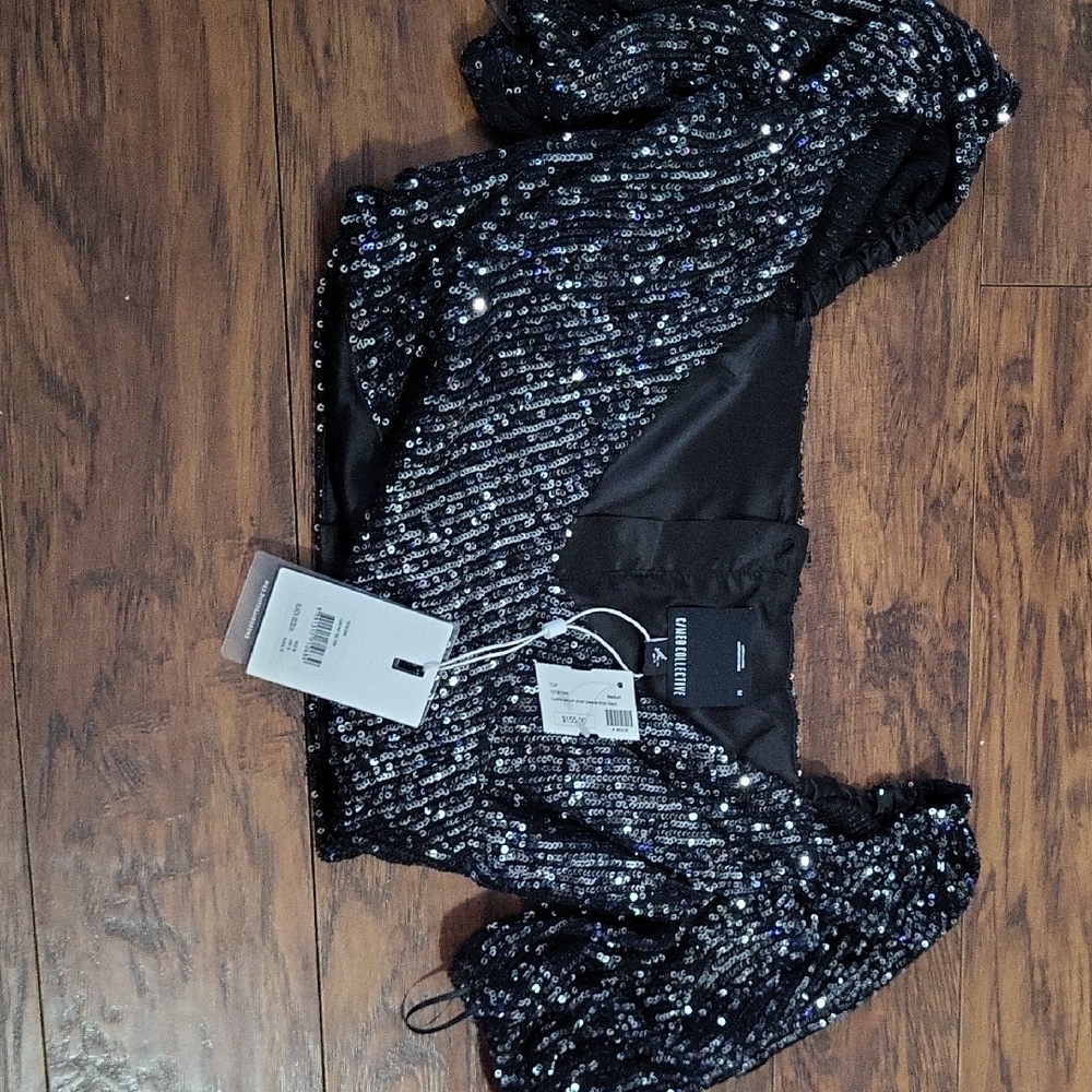 Sequin Embellished Black Crop Top - Picture 1 of 2